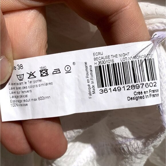 Monoprix Femme French Blouse White Brocade Swiss Dot Cotton Shirt 38 SMALL - Picture 7 of 8